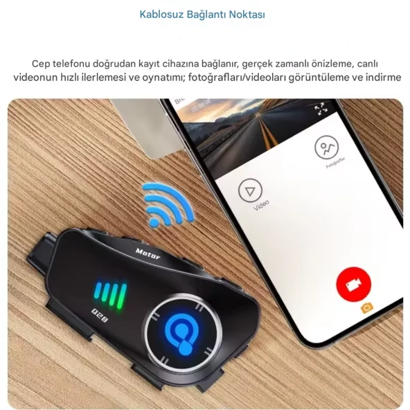 Q28 Wifi Kameralı Motosiklet Kask Kulaklık İnterkom Bluetooth SD Kart Destekli Su Geçirmez İntercom - 4
