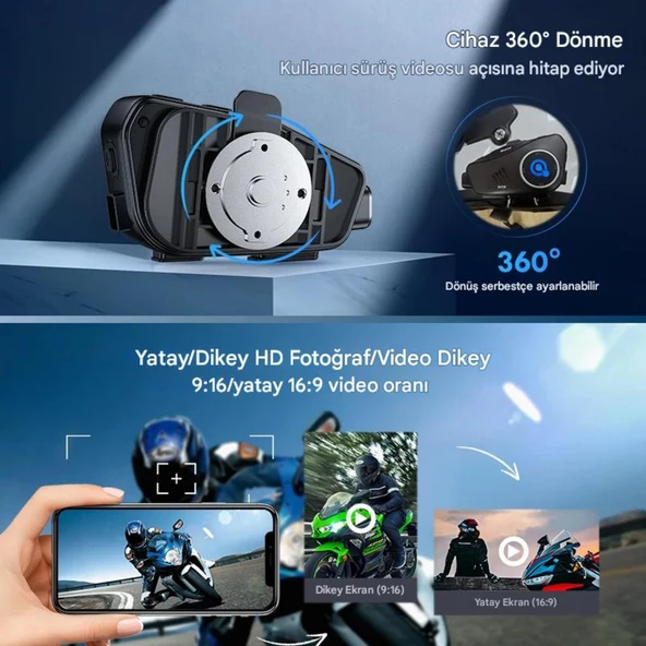 Q28 Wifi Kameralı Motosiklet Kask Kulaklık İnterkom Bluetooth SD Kart Destekli Su Geçirmez İntercom - 6