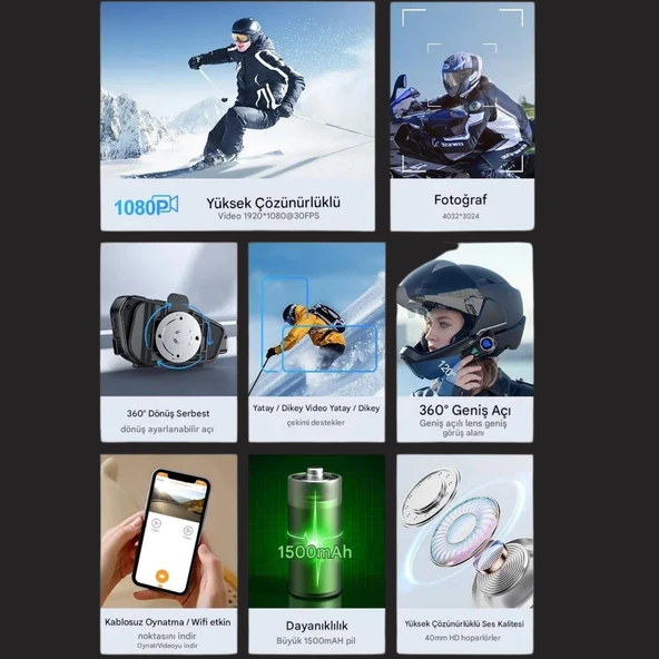 Q28 Wifi Kameralı Motosiklet Kask Kulaklık İnterkom Bluetooth SD Kart Destekli Su Geçirmez İntercom - 3