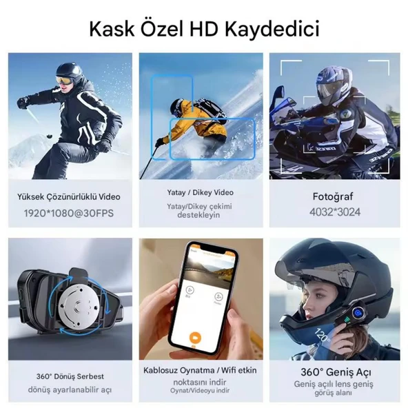 Q28 Wifi Kameralı Motosiklet Kask Kulaklık İnterkom Bluetooth SD Kart Destekli Su Geçirmez İntercom - 5