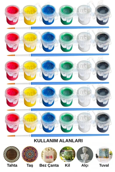 Akrilik Boya 3 ml 6 Renk Resim Fırçası 5 Paket Mini Küçük Akrilik Boya Taş Ahşap Seramik Tuval Alçı Tuval Etkinlik ürün görseli