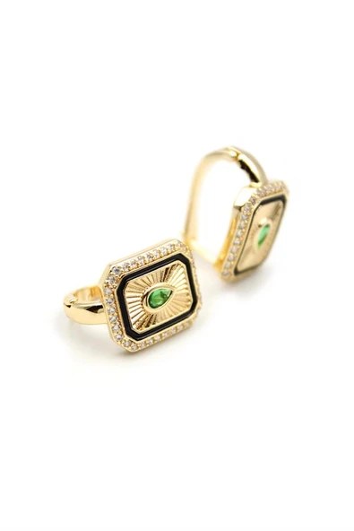 Damla Taşlı Küpe - Yeşil - Resim 2