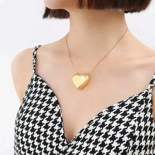 Gold Renk Zarif Büyüleyici Kalp Romantik Şıklık 316L Çelik Kolye ürün görseli 1