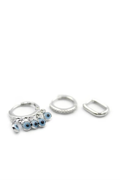 3'lü Nazar Küpe - Gümüş ürün görseli 1