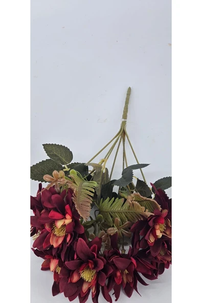 5 DALLI BORDO ÇAN ÇİÇEĞİ ARANJMANLI 34 CM VAZO SÜSÜ DEKOR ÇİÇEĞİ - Resim 4