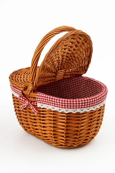 YUNUSOĞLU HOME Kırmızı Ekoseli Kapaklı Piknik Sepeti 40x30x19 cm Hasır Görünümlü Termoform Sepet - 4