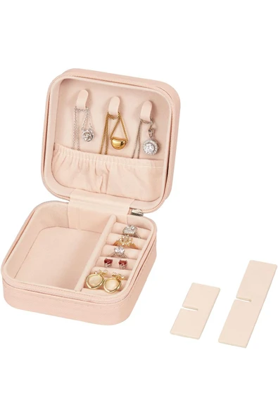 Mini Takı Kutusu Seyahat Tipi Mücevher Çantası Kolye Yüzük Küpe Organizer Takı Düzenleyici Beyaz - 5
