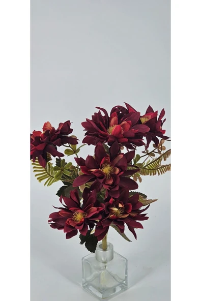 5 DALLI BORDO ÇAN ÇİÇEĞİ ARANJMANLI 34 CM VAZO SÜSÜ DEKOR ÇİÇEĞİ - Resim 3