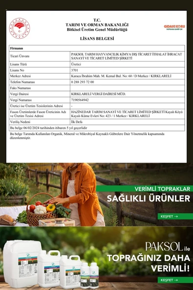 Paksol Kalsiyum Magnezyumlu Lahanalar Için Organik Sıvı Gübre 1 Litre - 2