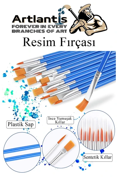 Guaj Boya 3 ml 6 Renk ve Resim Fırçası 10 Paket Mini Küçük Guaj Boya Etkinlik Boyama Boyası Su Bazlı Resim Okul Öncesi - 7