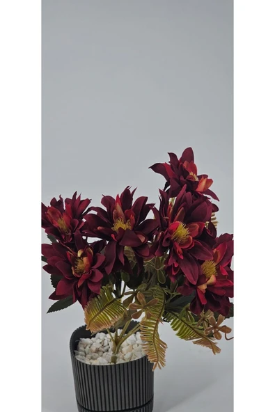 5 DALLI BORDO ÇAN ÇİÇEĞİ ARANJMANLI 34 CM VAZO SÜSÜ DEKOR ÇİÇEĞİ - Resim 2