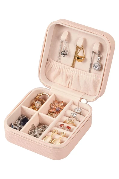 Mini Takı Kutusu Seyahat Tipi Mücevher Çantası Kolye Yüzük Küpe Organizer Takı Düzenleyici - 4