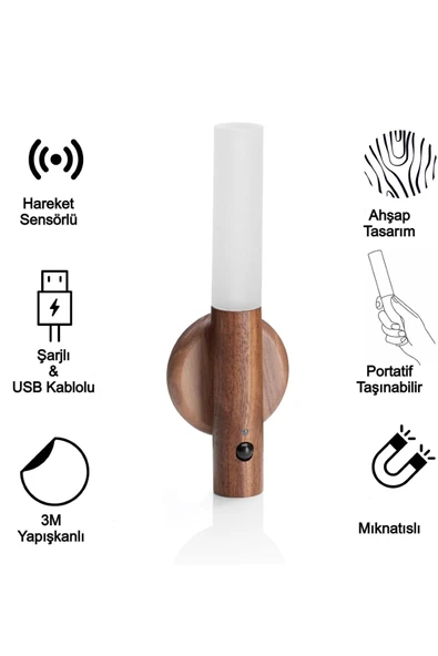 Hareket Sensörlü Şarjlı Gece Lambası Duvar Aplik Led Işık Manyetik Tabanlı Taşınabilir Lamba - 8