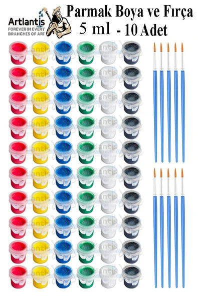 Parmak Boyası 5 ml 6 Renk ve Resim Fırçası 10 Paket Mini Küçük Parmak Boya Etkinlik Boyama Boyası Su Bazlı Resim Kreş