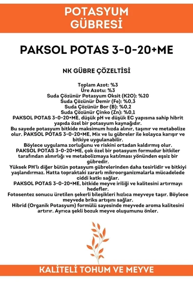 Paksol  Potas 3-0-20 Me Potasyumlu Sıvı Gübre 5 Litre - 3