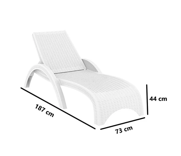 Omnipazar TRK-860 Siesta Fiji Bej Minderli Rattan Desenli Ayarlanabilir Lüks Şezlong Beyaz 2'li Set - 2