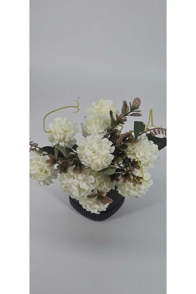 Yapay eskitme beyaz karanfil saksı vazo dekor çiçeği - Resim 2