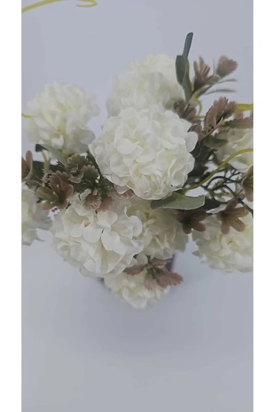 Yapay eskitme beyaz karanfil saksı vazo dekor çiçeği - Resim 3