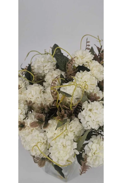 Yapay eskitme beyaz karanfil saksı vazo dekor çiçeği ürün görseli