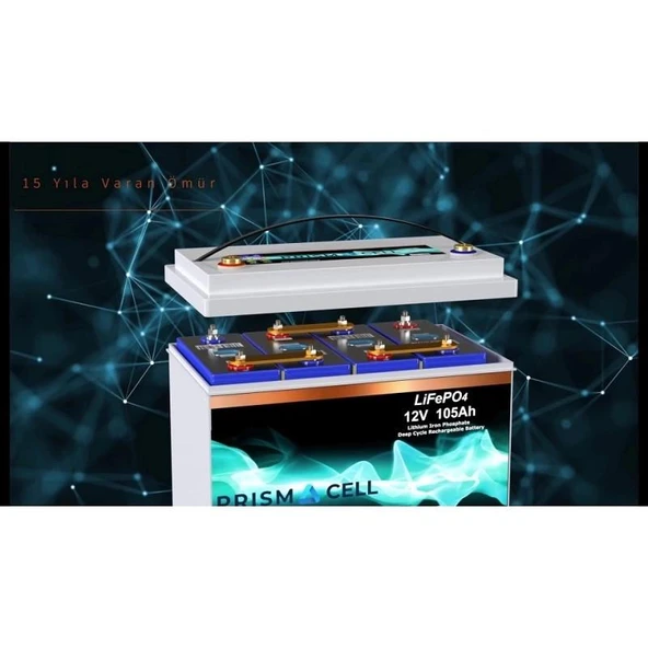 Prismacell Lifepo4 akü 105ah 12.8 volt TURBO FAST CHARGING karavan, marin, solar yaşam aküsü ürün görseli 1