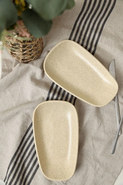 Keramika Mat Krem Tetra Kayık Tabak 21 Cm 2 Adet 039
