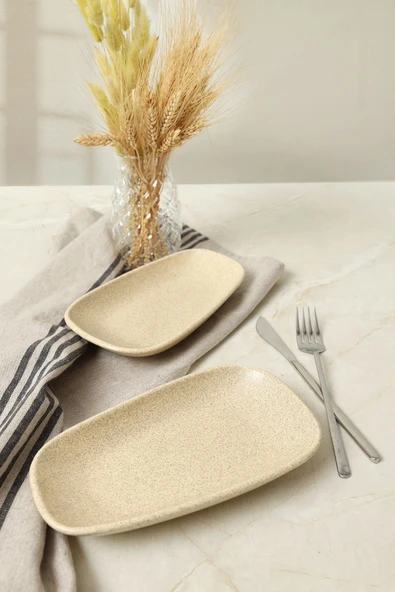 Keramika Mat Krem Tetra Kayık Tabak 21 Cm 2 Adet 039 - 3
