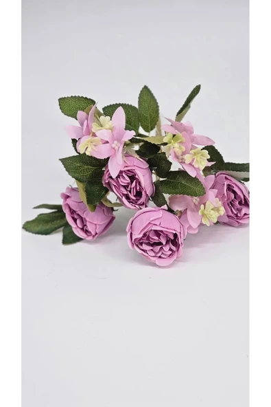 Lila Şakayık Gülü Yıldız Aranjmanli 27 Cm Gül Buketi Ev Dekor Saksı Süsü - Resim 3