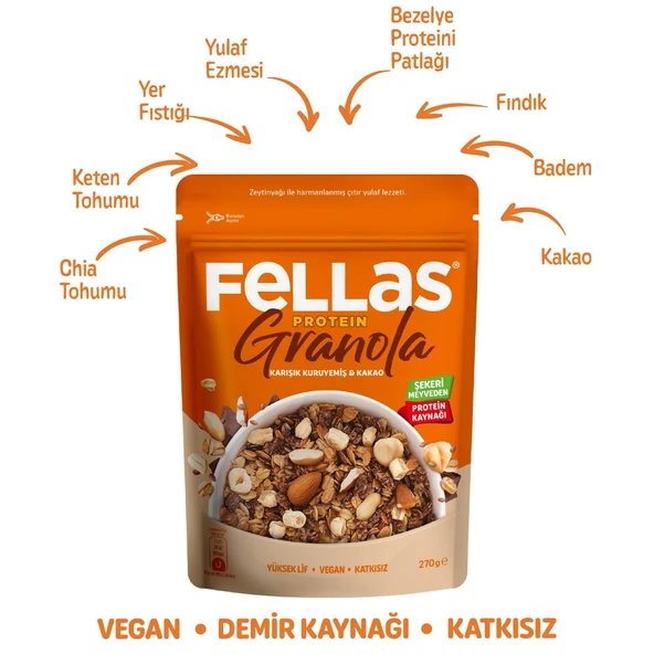 Protein Granola - Karışık Kuruyemiş & Kakao 270g - 4