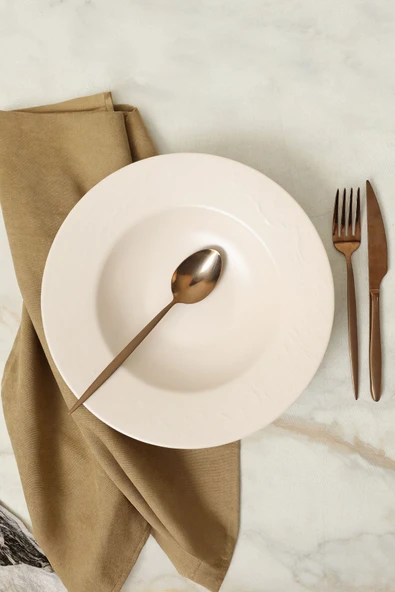 Keramika Mat Krem İyonya Makarna Tabağı 28 Cm 950 - Resim 5