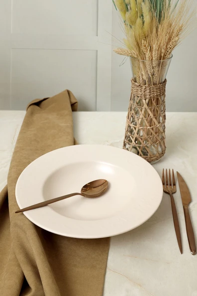 Keramika Mat Krem İyonya Makarna Tabağı 28 Cm 950 - Resim 4