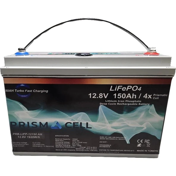 Prismacell Lifepo4 akü 150ah 12.8 volt TURBO FAST CHARGING karavan, marin, solar yaşam aküsü