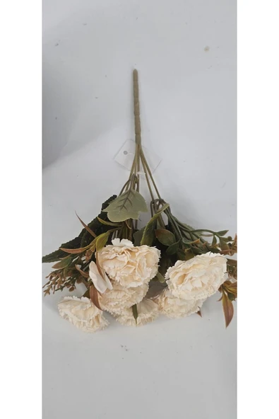 Yapay eskitme ekru karanfil saksı vazo dekor çiçeği - Resim 3