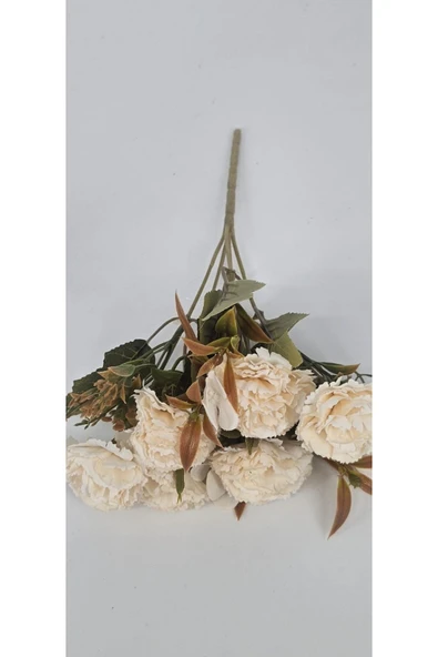 Yapay eskitme ekru karanfil saksı vazo dekor çiçeği ürün görseli