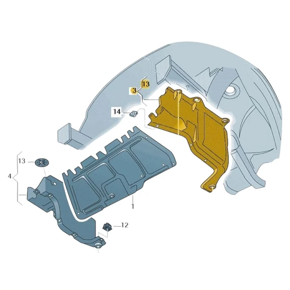 VW Bora 1999-2005 Motor Yan Muhafaza Sol Parça Plastik 1J0825245E - 3