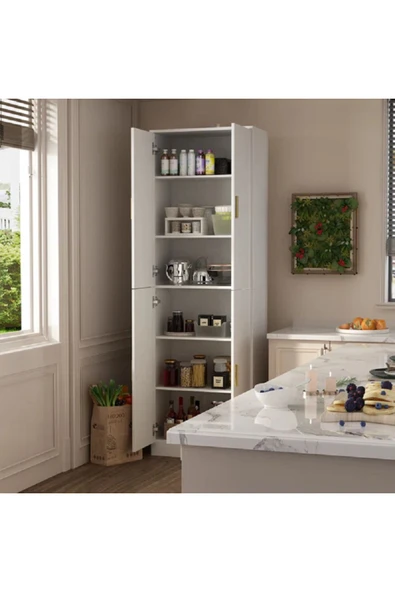 aden home senin evin senin dünyan 4 Kapaklı Mutfak Dolabı, MDF Beyaz Çok Amaçlı Dolap, Banyo Dolabı, Mutfak Kiler Erzak Dolabı - 6
