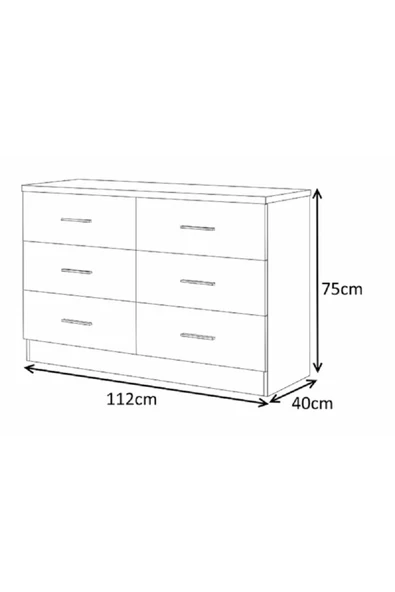 aden home senin evin senin dünyan 6 Çekmeceli Şifonyer, Dresuar, %100 MDF Beyaz Şifonyer, Yatak Odası Şifonyer, 75x110x40cm, MSFN11 - 7