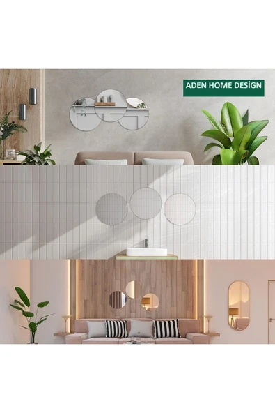 aden home senin evin senin dünyan Yuvarlak Duvar Aynası, 6 Adet Dekoratif Duvar Aynası, Salon Duvar Aynası, Antre Hol Banyo, Supla - 5
