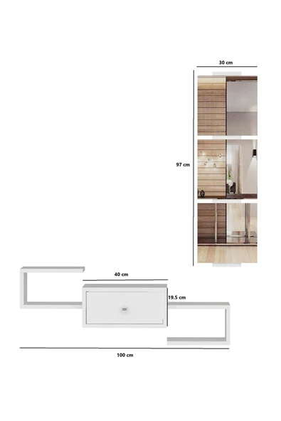 aden home senin evin senin dünyan Beyaz Dresuar, Aynalı Vestiyer, Aynalı Çekmeceli Dresuar, Kapı Önü Anahtarlık, Ayakkabılık - 5
