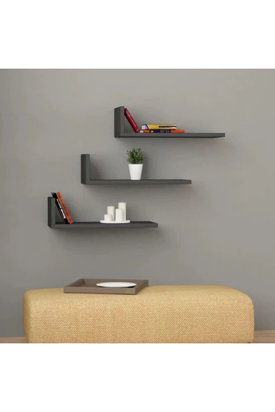 aden home senin evin senin dünyan Antrasit  MDF Dekoratif Duvar Rafı, Uçan Raf, Ahşap Duvar Rafı, Banyo Mutfak Çocuk Odası Duvar Rafı