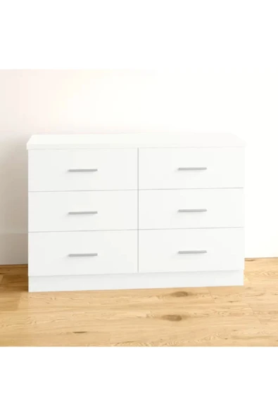 aden home senin evin senin dünyan 6 Çekmeceli Şifonyer, Dresuar, %100 MDF Beyaz Şifonyer, Yatak Odası Şifonyer, 75x110x40cm, MSFN11 - 4