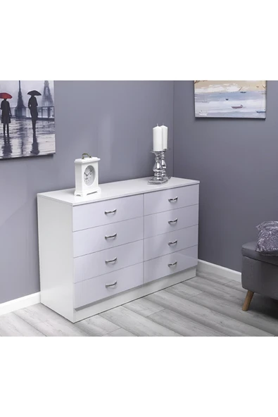 aden home senin evin senin dünyan 8 Çekmeceli Şifonyer, MDF Beyaz Şifonyer, Yatak Odası Şifonyer, Komodin Şifonyer, 90x110cm, MSFN01 - 2