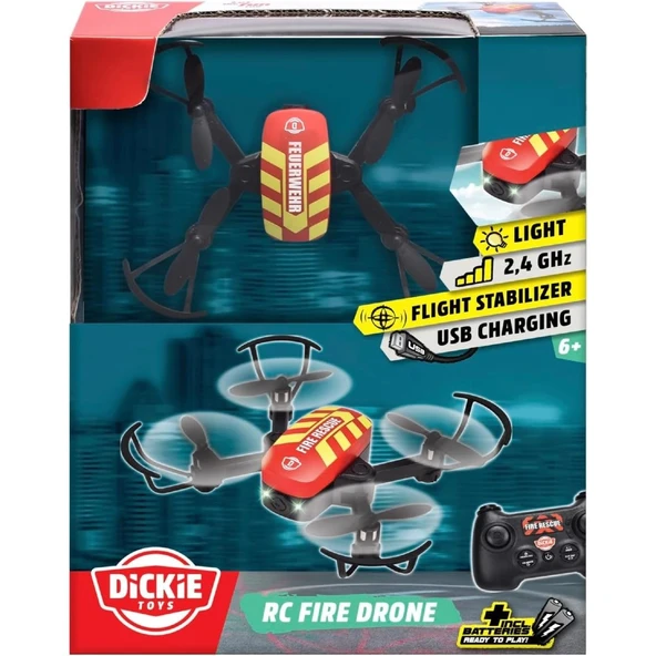 Dickie Toys RC İtfaiye Drone (12 cm) 2.4 Ghz 6 km/s USB Şarj Işıklı Uzaktan Kumandalı Drone | 6 Yaş - 7
