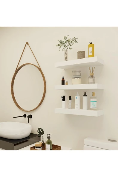 aden home senin evin senin dünyan Beyaz MDF Uçan Duvar Rafı, Dekoratif Duvar Rafı, Banyo Mutfak Çocuk Odası Rafı, Ahşap Duvar Rafı - 5