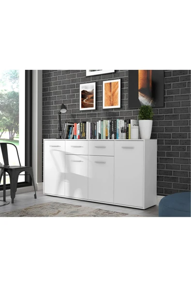 aden home senin evin senin dünyan Çekmeceli Kapaklı Şifonyer, Dresuar, %100 MDF Beyaz Şifonyer, Yatak Odası Şifonyer, Çekmeceli Dolap - 2