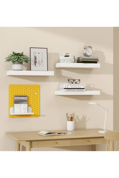 aden home senin evin senin dünyan Beyaz MDF Uçan Duvar Rafı, Dekoratif Duvar Rafı, Banyo Mutfak Çocuk Odası Rafı, Ahşap Duvar Rafı - 4