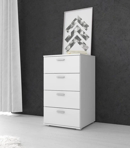 aden home senin evin senin dünyan Çekmeceli Şifonyer, Dresuar, %100 MDF Beyaz Şifonyer, Çekmeceli Dolap, Dosya Evrak Dolabı