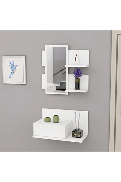 aden home senin evin senin dünyan Beyaz Dresuar, Aynalı Vestiyer, Aynalı Çekmeceli Dresuar, Kapı Önü Anahtarlık, Ayakkabılık - 3