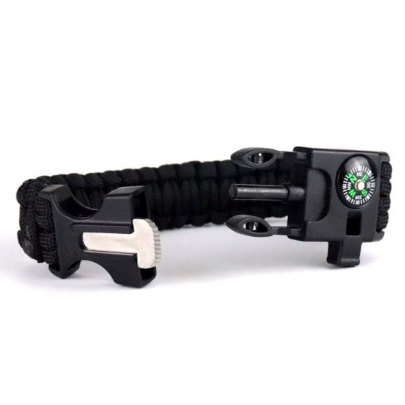 9595 Pusulalı & Magnezyum Çubuklu Paracord Bileklik Siyah - 2