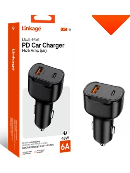 Linkage 48W, 6A USB-C+USB-A Girişli Hızlı Araçiçi Şarj LKC-41 ürün görseli 1
