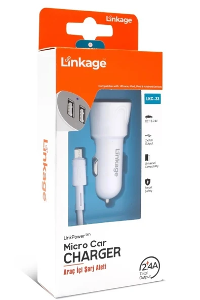 Linkage 2xUSB 2.4A, 12-24V 1mt Micro Şarj Kablosu Araç İçi Şarj Aleti LKC-33 ürün görseli 1